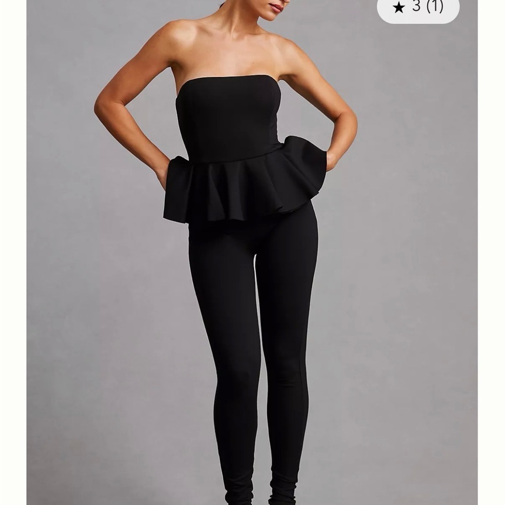 Ronny Kobo Collection Black Strapless Peplum Jumpsuit